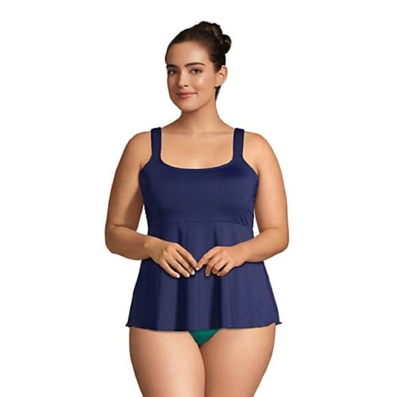 Land’s End Plus Size Flutter soft cup shoulder strap padding Tankini navy XL 18 - Picture 1 of 5